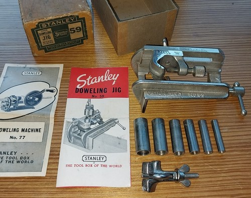 Vintage 1951 Stanley No. 59 Doweling Jig COMPLETE Box Paperwork DRILL BIT TOOL