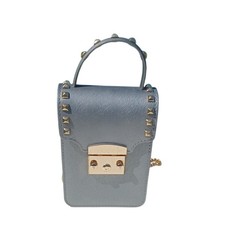 Fashionable Faux Leather Phone Crossbody with Studs Chain Strap Phone Purse Gray