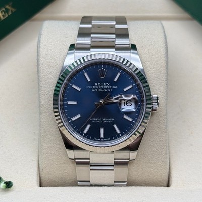 Rolex Datejust 36 Blue Index Dial Fluted Bezel Stainless Oyster Bracelet