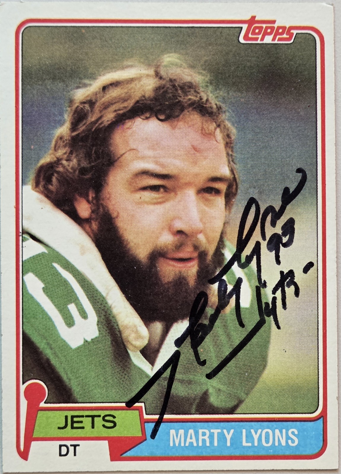 1981 TOPPS Marty Lyons Auto Card #238 RC Rookie New York Jets Football Signed 