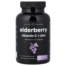 Elderberry, Vitamin C  Zinc with Vitamin D3  Ginger, 120 Vegan Capsules