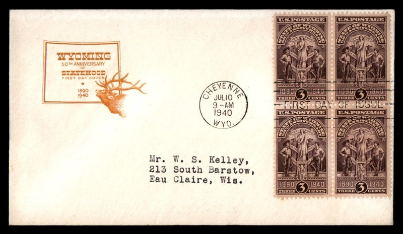Mayfairstamps US FDC 1940 Wyoming 50th Anniversary Block First Day Cover aaz_943