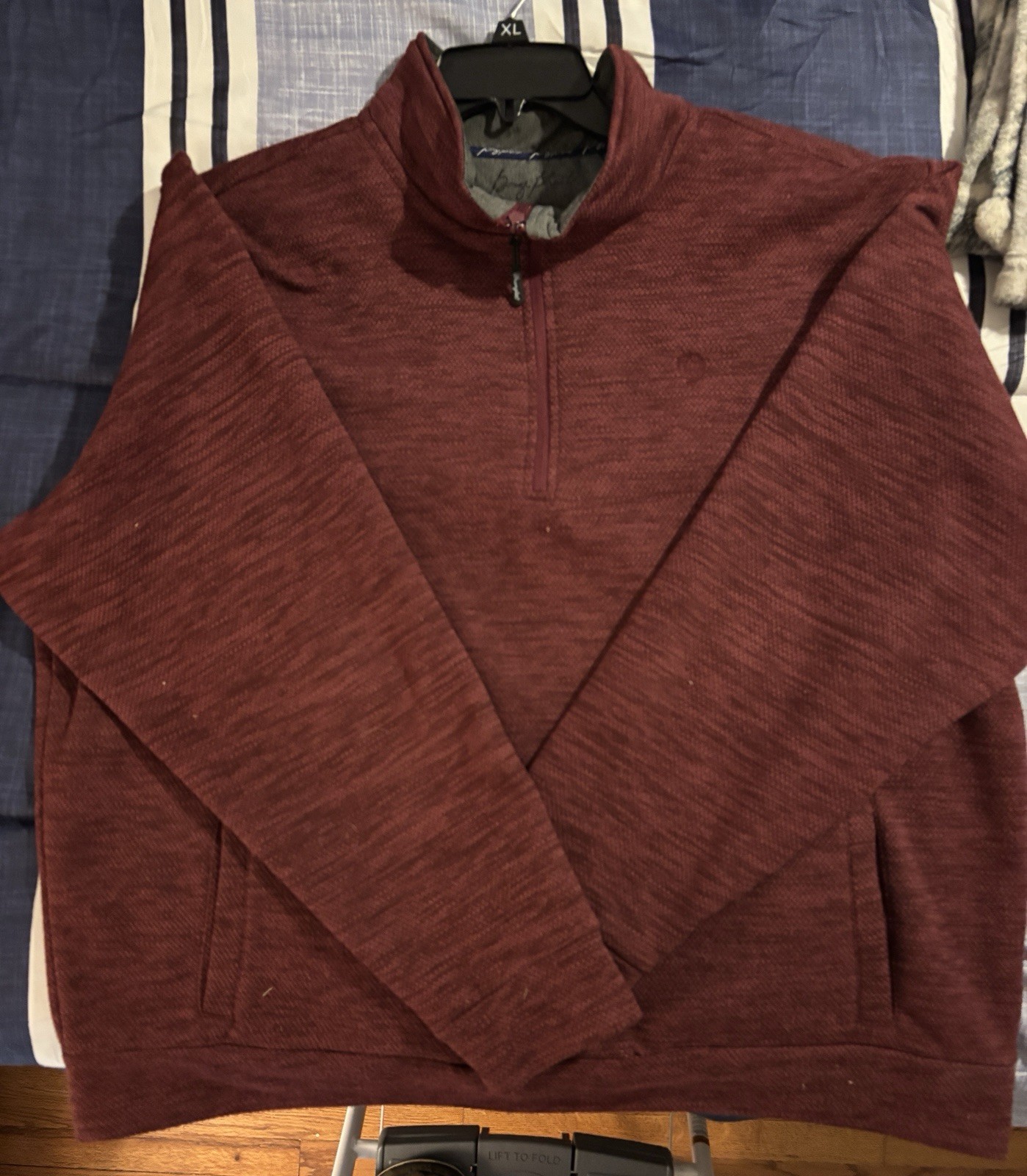 George Men's Burgundy 1/4 Zip Pullover Sweater XL Knit Polyester Pockets
