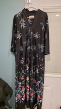 VTG TV Loungers Black Zip Robe HouseCoat Night Dress Caftan 70s SzL Asain Floral