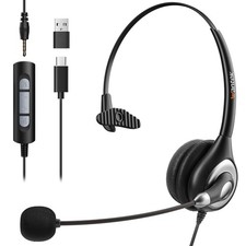 Wantek Office Earphone With Microphone 3.5mm/USB Wired Headset for PC/Phones