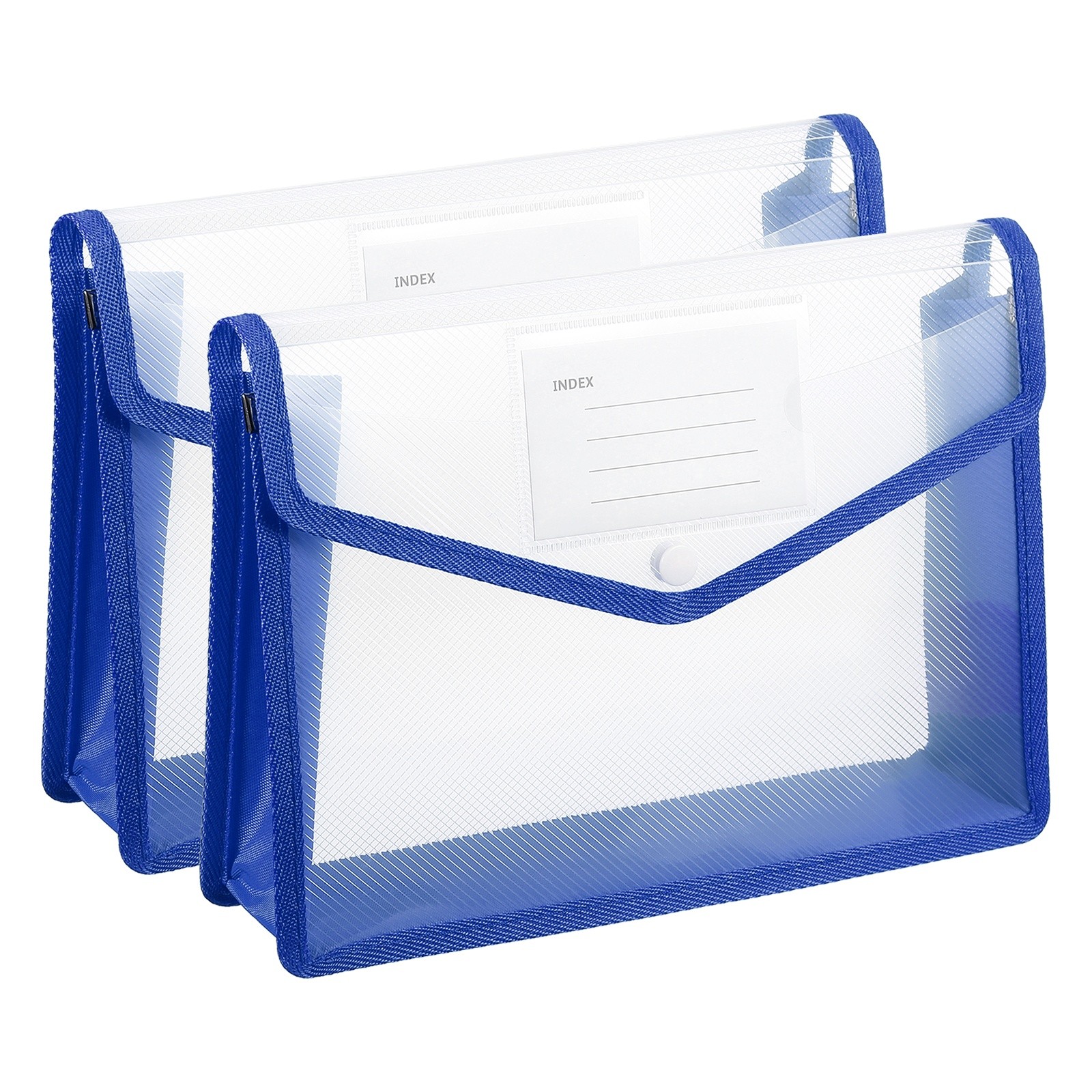 2 Pack B5 Plastic File Folders with Snap Closure Blue Horizontal