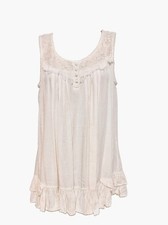 nine west PM Top Cream Sleeveless Raw Edge Lace Accent Pleated Layer 1/4 Button