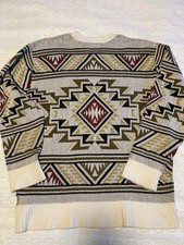 Men  s M Vintage Bohemian Sweater Geometric Earthy Retro