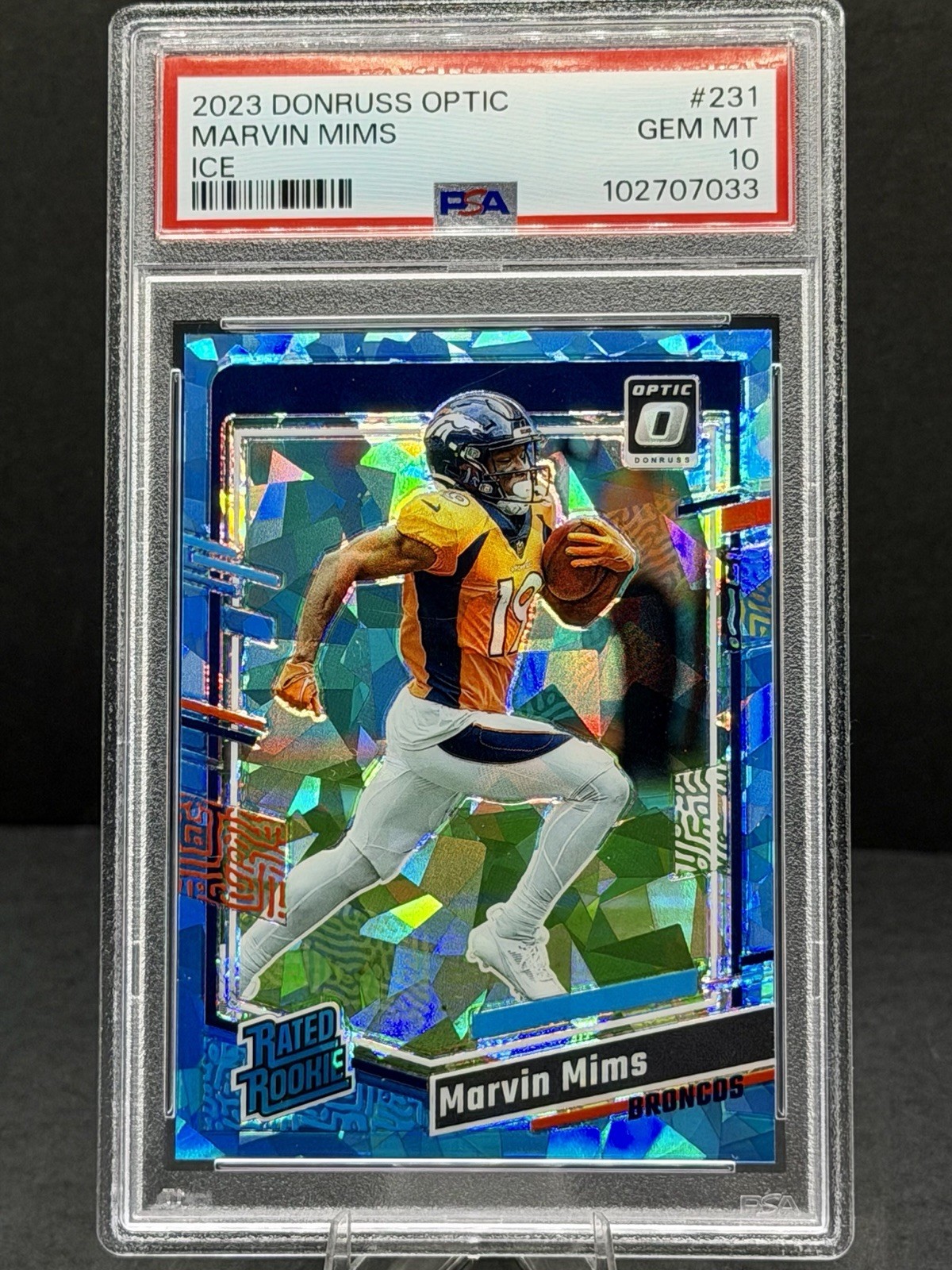 2023 Donruss Optic Marvin Mims #231 Ice 15/15 RC Broncos PSA 10 *Rookie*
