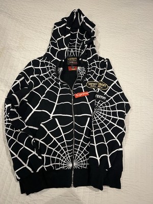 Supreme Vanson Leathers Spider-Man Zip Up Hooded Sweatshirt Black Size: S