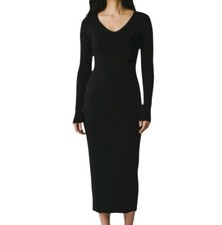 Lulus Dress Womens Size M Medium Black Ribbed Stretch Knit Long Sleeve Classic