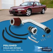 For 95-98 Nissan 240SX S14 2.4L DOHC Polish Aluminum Pipe Cold Air Intake System