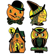 Beistle 4 Piece Retro Vintage Happy Halloween Cut Outs Wall Decorations – Cat,