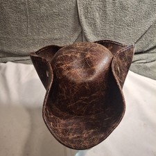 Brown Faux Leather Pirate Hat Tricorn Colonial Pirate Hat for Adult Halloween...