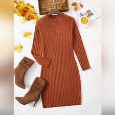 Women Solid Bodycon Dress Rust Brown