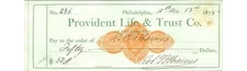 1875 Provident Life & Trust Co. Check Philadelphia PA - Robert Haines Signature