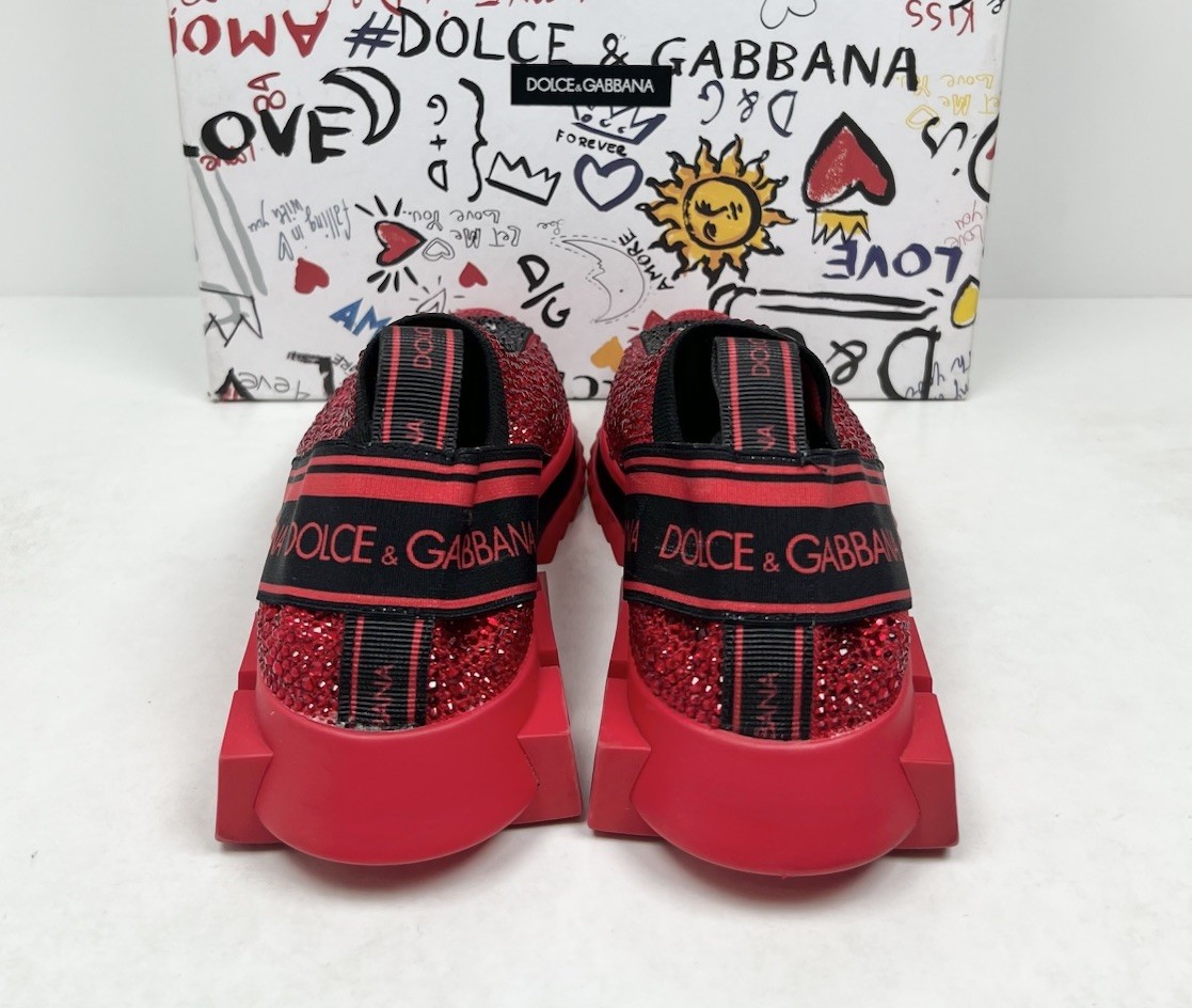 Size 6.5W - Dolce & Gabbana Sorrento Slip On Red Crystal Sneakers