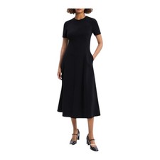 Theory Crepe short sleeve Flared Hem Midi Dress black size 0 
