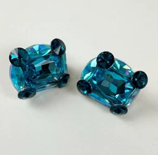Blue Cluster Gems Jewels Statement Sparkly Clip On Earrings