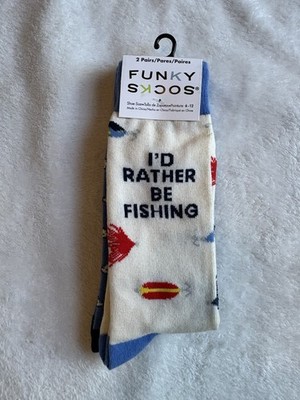 Funky Socks Men's 2 Pairs Size 10-13 I'd Rather Be Fishing Multicolor