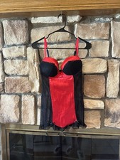 Y2K Gilligan  O  malley Slip Dress Red Satin Black Micro Mesh Lace Lingerie S/M