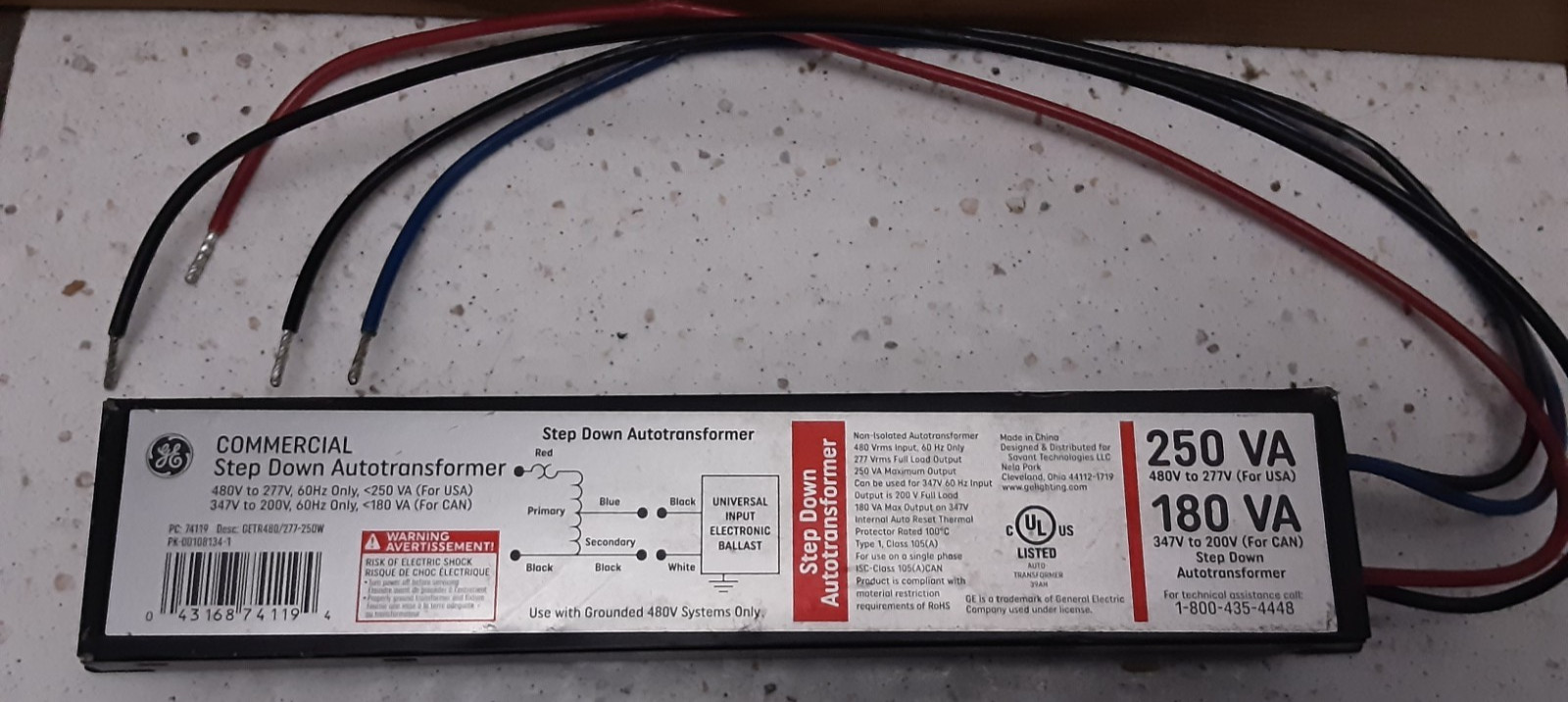 GE PROLINE Ballast Step Down Autotransformer 60Hz, 74119 GETR480/277-250W New