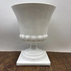 Vintage Milk Glass Footed Urn Greek Key Rim Base 7"H Vase/Planter