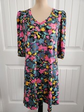 New Pioneer Woman Size M Vneck Floral Shift Dress Puff 3/4 Sleeve Stretch