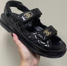 CHANEL Gate No5 CC Logo Dad Sandals, 37