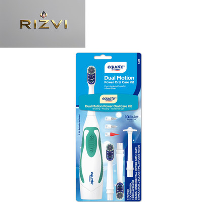 Equate Dual Motion Power Oral Care Kit with Interdental Tools, Soft Bristles