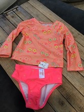 Cat  Jack Girls 2T SPF 50 Orange Floral Long Sleeve Rashguard 2PC Swimsuit NWT