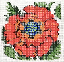 Red Poppy Flower Series Blossom 12 mesh handpainted Needlepoint Canvas by LEE