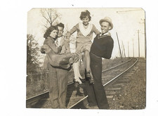 Vintage Photo SEXY SWINGERS Handsome Men Pretty Girls RAILROAD TRACKS Stockings