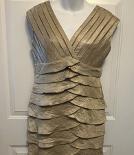 Adrianna Papell Women’s 8 Tiered Dress Sleeveless Party Cocktail Gold Champagne