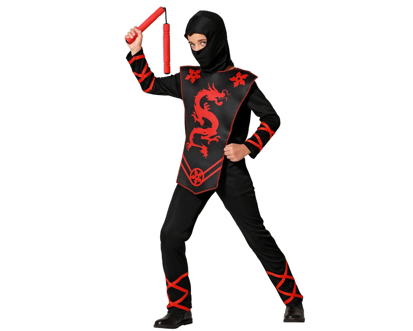 ATOSA Ninja Kostüm für Kinder, Schwarz, roter Drache, mit Latzhose für Krieger,