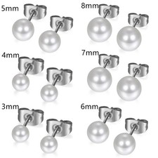 2-12pcs Stainless Steel Round Ball 3mm-8mm Assorted Size Stud Earrings Unisex