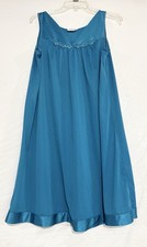 Vtg Rare Vanity Fair Midi Nightgown Ocean Blue Tricot Women M Lingerie Nylon USA