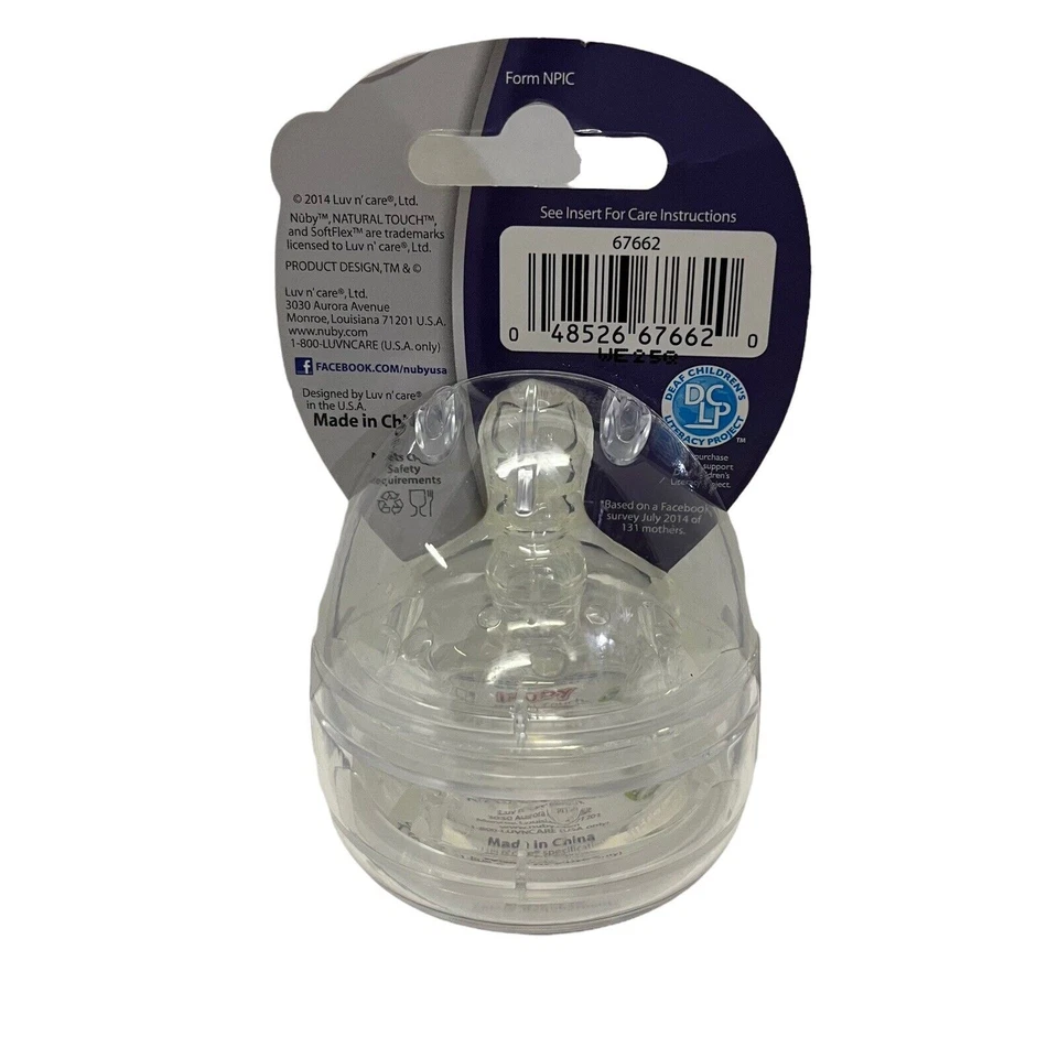 NUBY Natural Touch BOTTLE NIPPLES with Storage Case Fast Flow 6+ months 2 Pack - Image 2 of 2