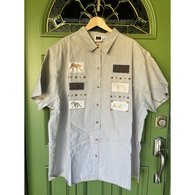 CST Sport Embroidered Animal Shirt Short Sleeve Safari Top | Men's Size 28W