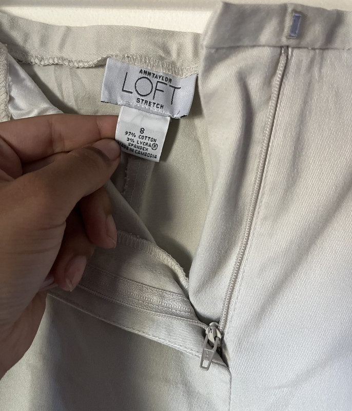 Ann Taylor LOFT Women Beige Cotton Blend Stretch Dress Pants Flat Front Zip