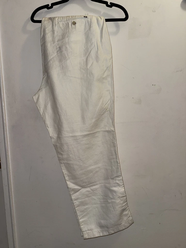 Nautica классический плоский передний белый льняной смеси хаки брюки мужской размер фактический 40 x 30 - Изображение 3 из 4