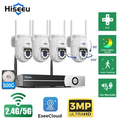 Hiseeu 5G Wifi Security Camera System Kit,16CH NVR,3MP PTZ Audio Camera,500G HDD