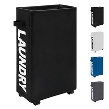 Water Resistant Laundry Basket Rolling Slim On Wheels Foldable Washing Hamper