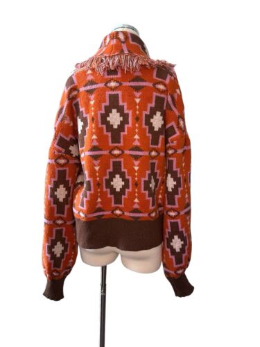 Cider Neu mit Etikett Damen mehrfarbig orange Azteken Boho Print mit Fransen Cardigan Größe M - Bild 2 von 7