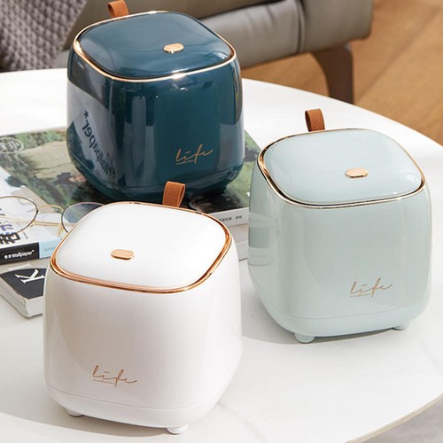 Mini Desktop Bin Small Trash Can Tube with Cover Compact Trash Can Home