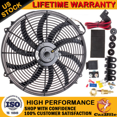 16'' Universal Slim Fan 3500FCM Push Pull Electric Radiator Cooling 12V Mount Kit