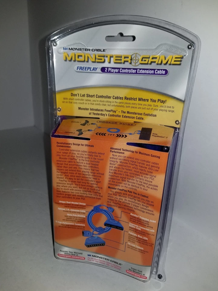 NEW  7FT DUAL BLUE LED MONSTER CONTROLLER EXTENSION CABLES FOR PS2 PLAYSTATION 2 - Image 2 of 2