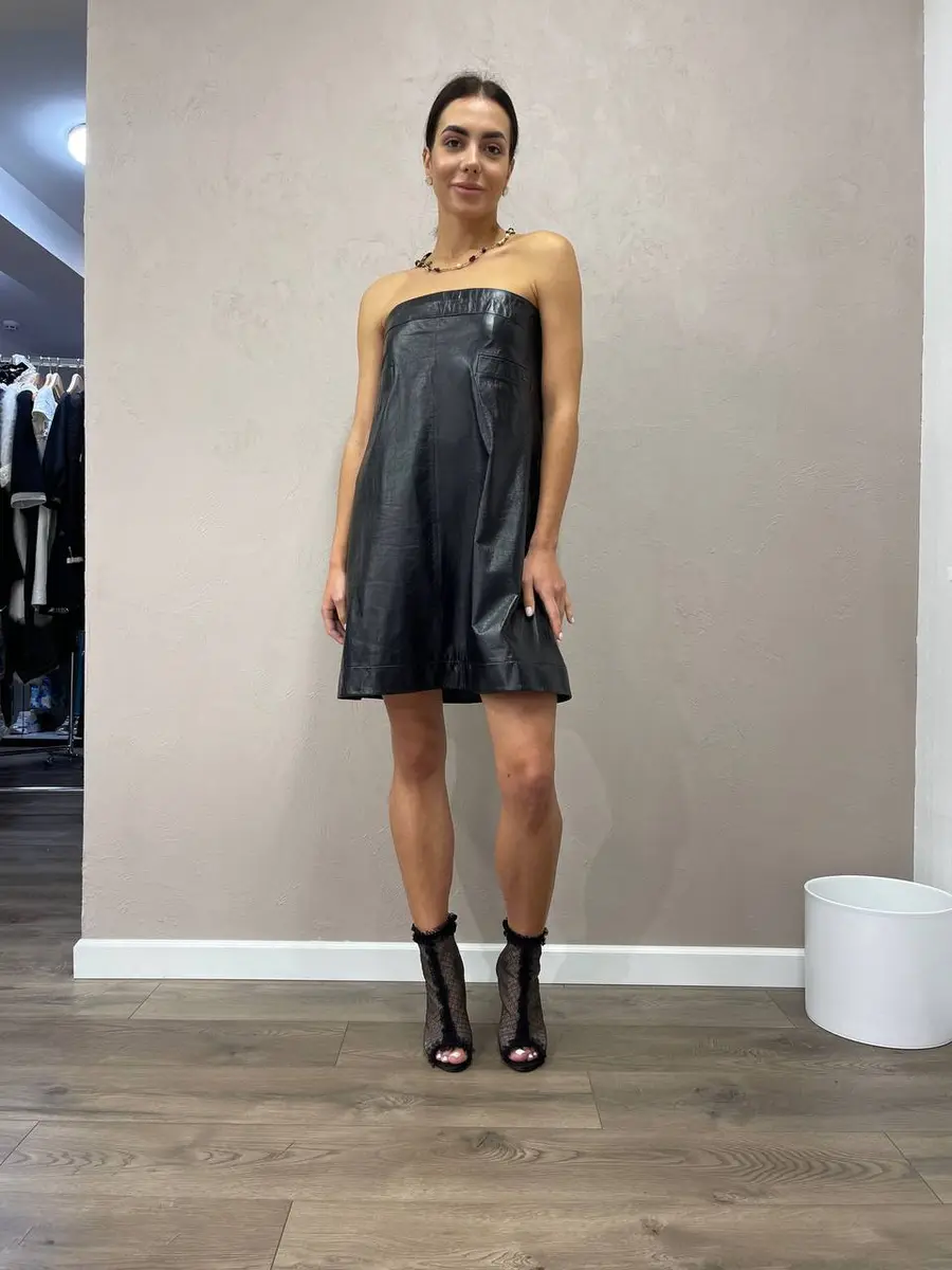 Chanel Lamb Leather Bare Top Strapless Dress Size FR 40 IT 44 US 8 UK/AU 12
