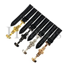 13-22mm Genuine Leather Watch Band Black Strap Butterfly Clasp Fits for Rolex US