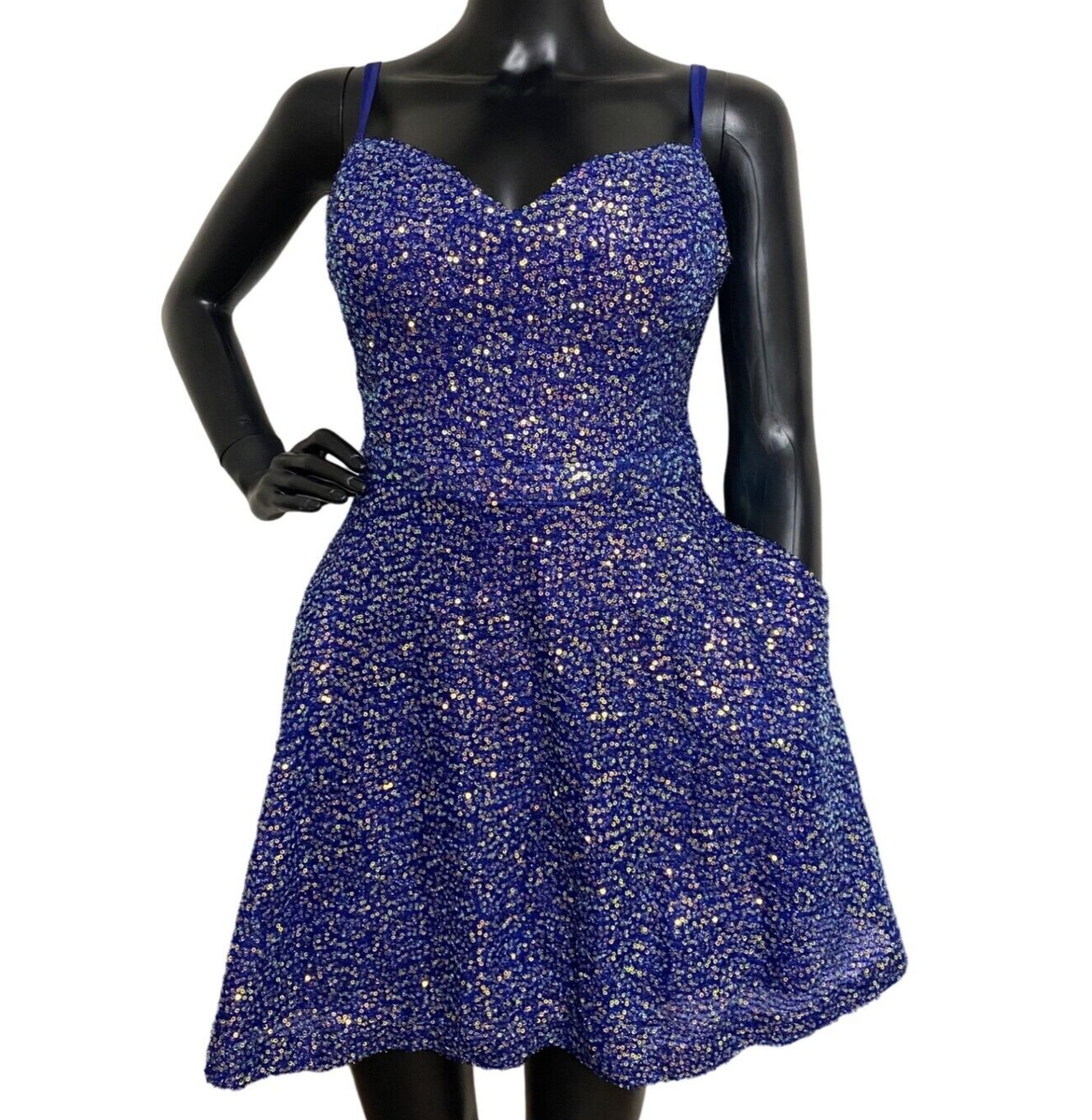 City Studios Women Junior Glittered Fit Flare Dress Party Blue NWT Size  13/14